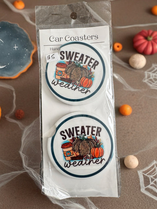 Sweater weather ceramic car coaster